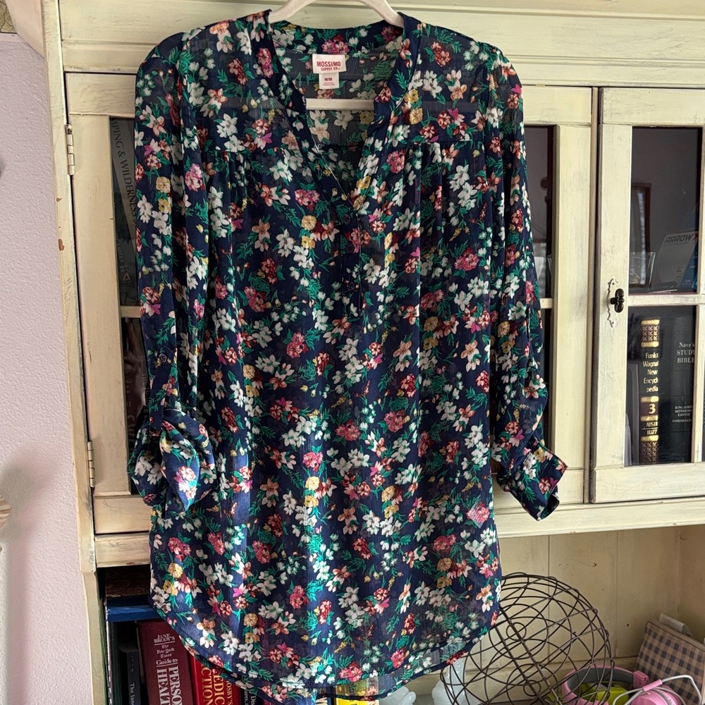 Mossimo Supply Co. Navy Floral Blouse